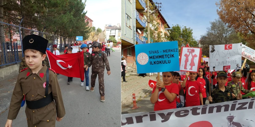 Mehmetçik İlköğretim Okulu öğrencileri Cumhuriyet yürüyüşü gerçekleştirdi