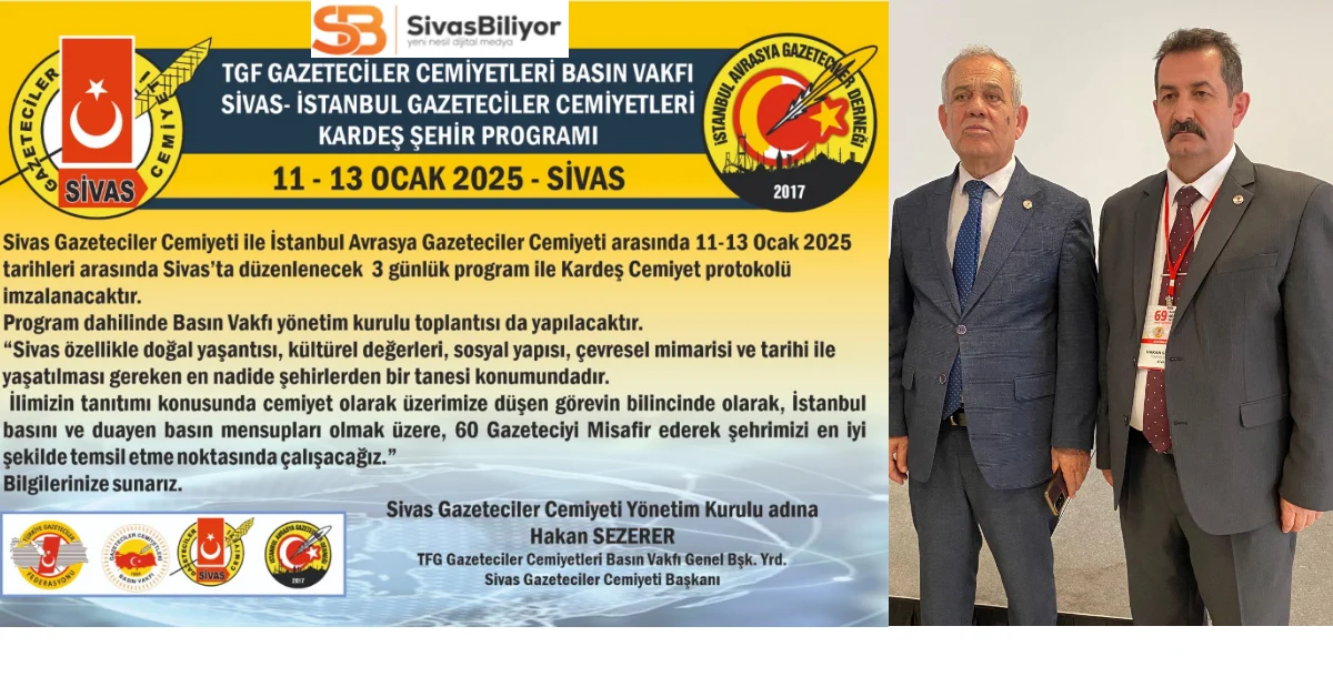 Gazeteciler Sivas’ta Buluşuyor: Kardeş Cemiyet Protokolü İmzalanacak