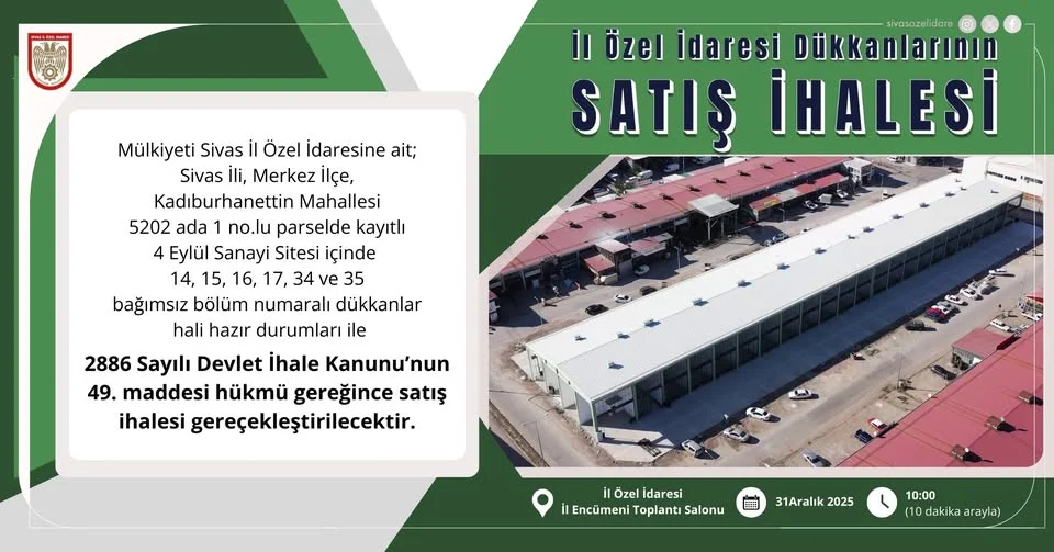 İL ÖZEL İDARESİNE AİT DÜKKÂNLAR SATIŞA ÇIKIYOR